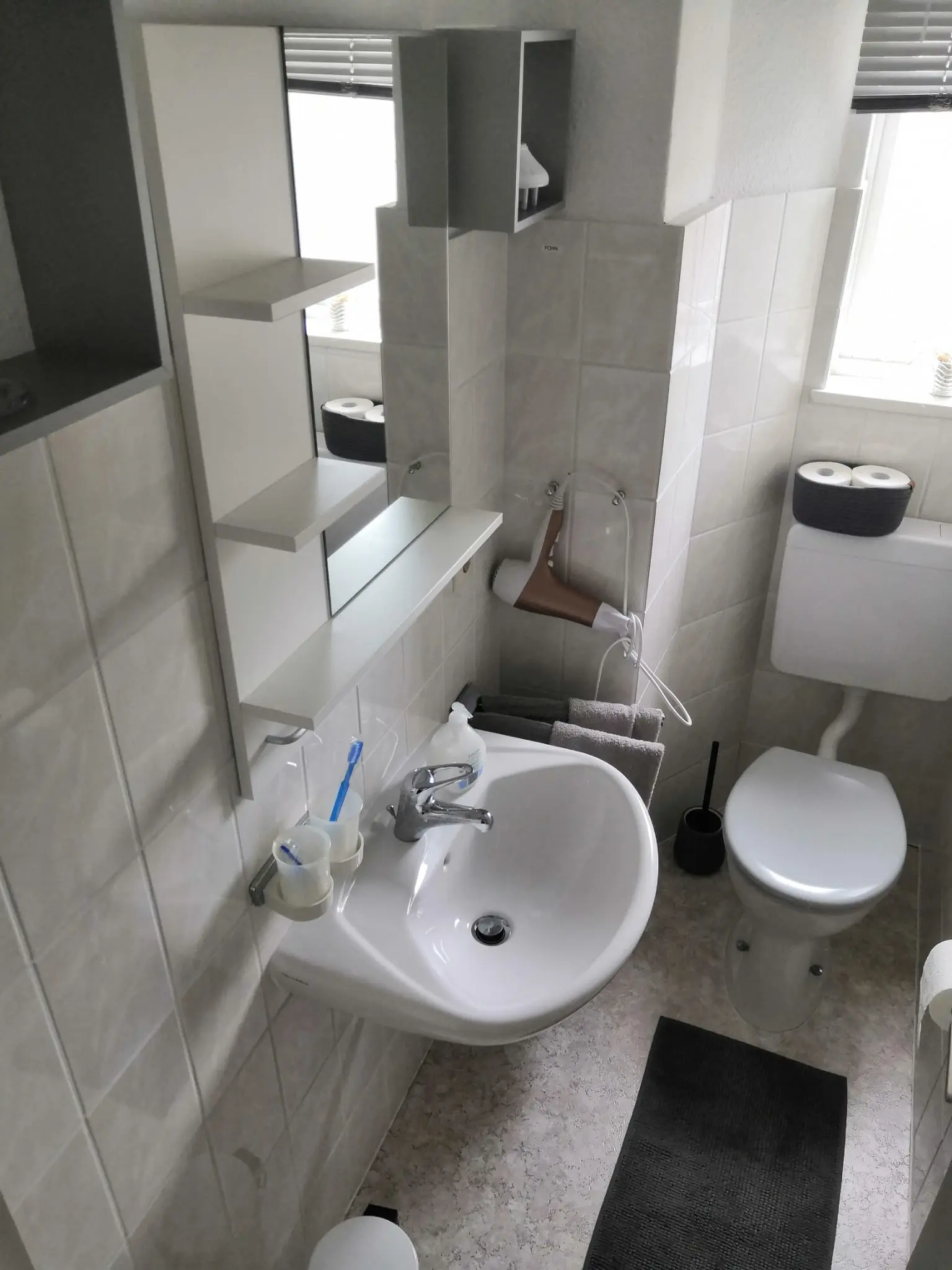 Waschbecken und Toilette im Badezimmer der Ferienwohnung 3 in Bad Pyrmont
